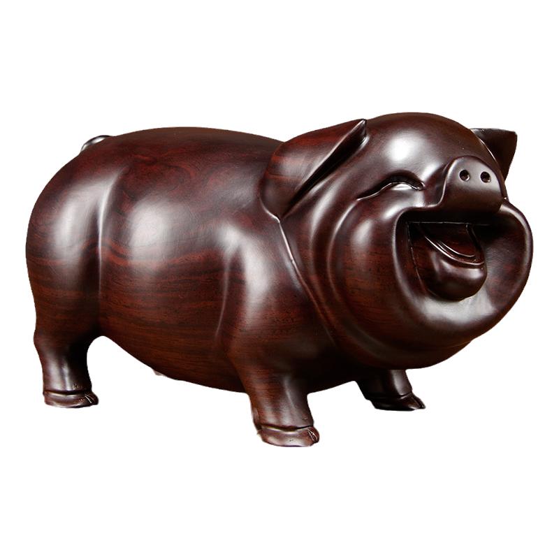 黑檀木雕对猪摆件实木十二生肖情侣猪动物家居装饰送礼红木工艺品