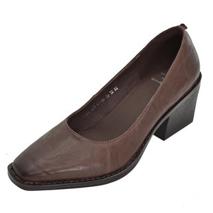 履约~法式优雅浅口单鞋女2026春新款尖头粗跟高跟真皮一脚蹬黑色