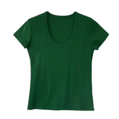 法式简约风U型领修身短袖T恤