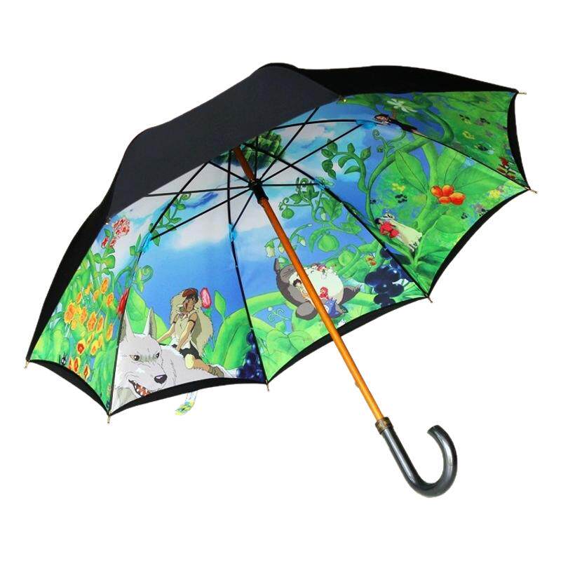 龙猫长柄双层雨伞防晒实木轻便