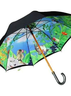 龙猫长柄双层雨伞防晒实木轻便