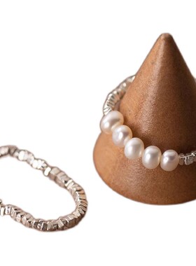 S925银韩版光面碎银天然珍珠戒指简约气质个性手饰品女气质小众银