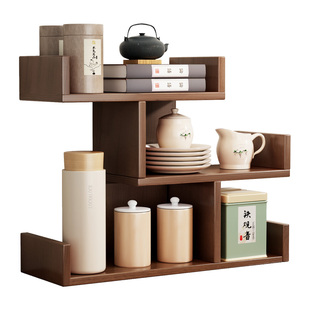 桌面复古博古架茶具置物架茶杯茶叶杯架子收纳台式茶壶茶桌展示架
