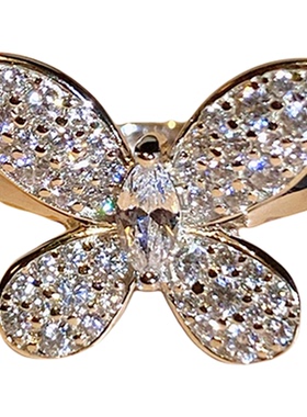 重工纯银白富美超闪满钻蝴蝶戒指