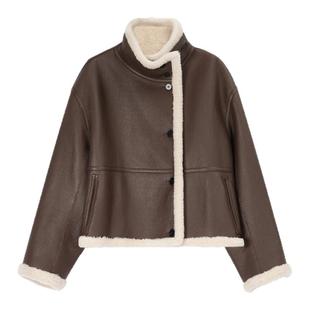 【王楚然同款】CONCISE-WHITE简白 25秋冬新款外套柔系美式皮衣