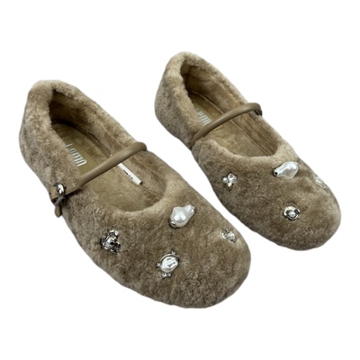 冬新款平跟水钻加绒玛丽珍豆豆鞋