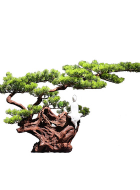 实木迎客松新中式客厅手工仿真