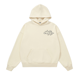 Makemore卫衣男春季新款*珍珠手写标重磅美式宽松休闲情侣连帽衫