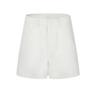 CNC女装官方正品 白色牛仔短裤女夏季2025新款轻奢重工提花裤子