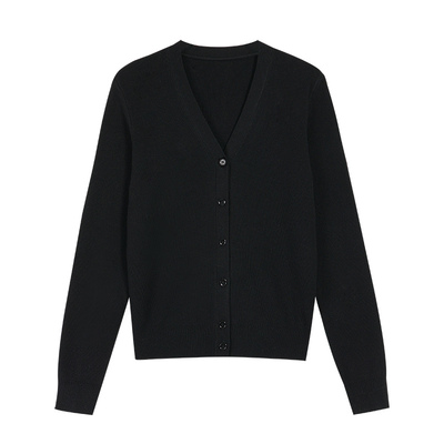 黑色v领针织开衫女春季新款
