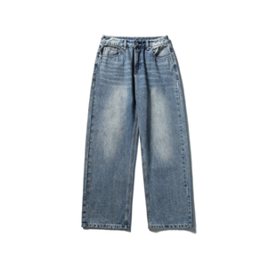 ONUN复古水洗做旧浅蓝色直筒牛仔裤Vintage百搭宽松休闲长裤蓝牛