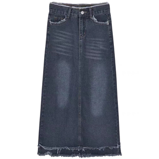 胖mm特大码女装毛边复古牛仔半身裙女春秋裙子高腰显瘦a字中长裙