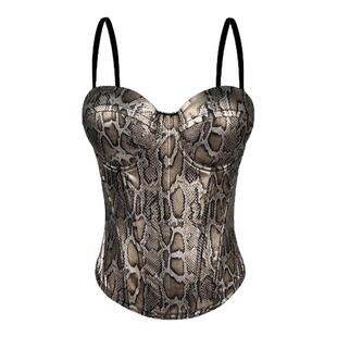 复古蛇纹外穿鱼骨胸衣背心吊带抹胸短款上衣拉链性感辣妹欧美法式