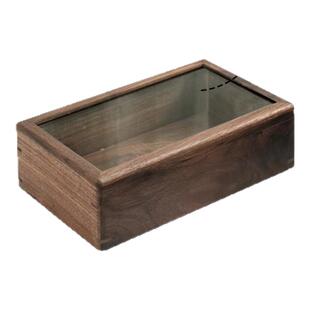 北美黑胡桃木透明玻璃盖手办展示盒卡片盒子收纳盒大容量实木整理