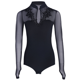 贝蒂拉丁舞服跳舞专用上衣女国标舞练功服女新款贴花长袖体服BD73