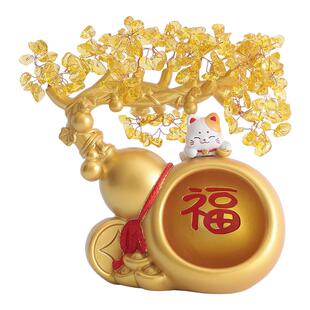 创意发财树招财猫收纳摆件玄关收纳招财装饰品开业大吉礼品送领导