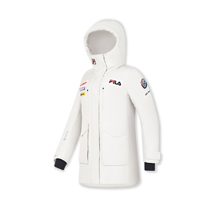 FILA 斐乐官方女士中长款羽绒服2024冬新款滑雪运动基础连帽外套