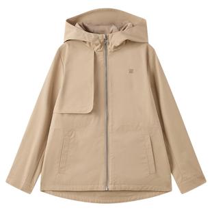 eland kids衣恋童装女童连帽风衣外套2025秋季新品英伦风刺绣宽松