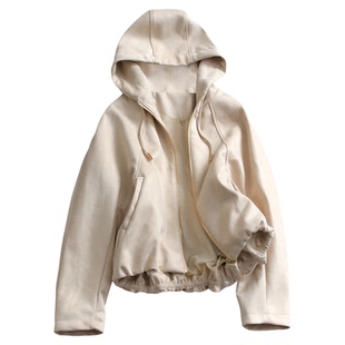 纯色绒面质感飞行员夹克连帽拉链2025秋季新款长袖女装短外套B244