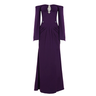 eilove宴会女主名媛千金风礼服连衣裙性感露肩褶皱收腰喇叭袖长裙