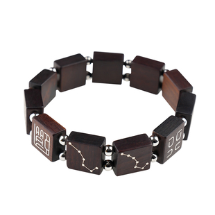 玄灵阁玉化雷击木镶银九字真言方糖手串天然枣木南北斗七星手链