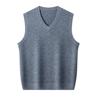 罗蒙男装春秋款V领男士纯羊绒背心马甲厚款套头纯色针织坎肩毛衣