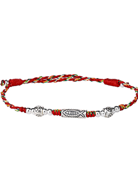 锦鲤编织925银红色手绳手链