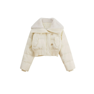 小个子短款羽绒棉服女2025秋冬季新品设计感羊羔毛翻领面包服外套