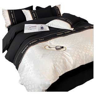 北欧风轻奢感水洗棉刺绣款绣花织带提花暗纹四件套学生宿舍三件套