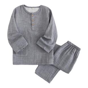 秋季男孩新款圆领长袖宝宝纯棉纱布家居服套装儿童睡衣男童中大童