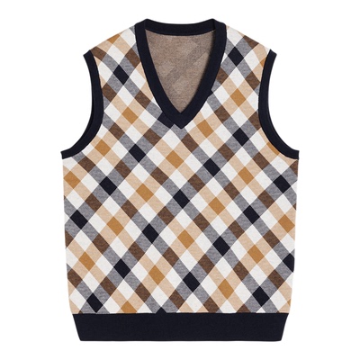 【雅格狮丹】羊毛混纺格纹针织衫