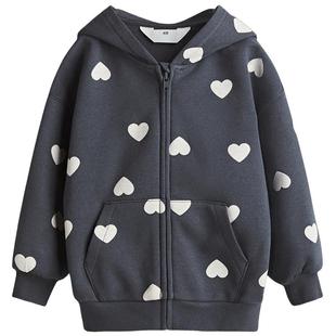 HM童装儿童女童卫衣冬季宽松美式拉链连帽衫打底衫1280293