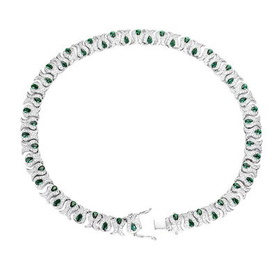 奢华重工款祖母绿项链纯银镀白金