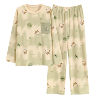 睡衣女款春秋季薄款大码宽松学生长袖可外穿韩版套装冬夏天家居服