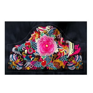 牡丹花机绣片衣袍披风桌围刺绣礼品 送老外特色云锦diy香族包摆件