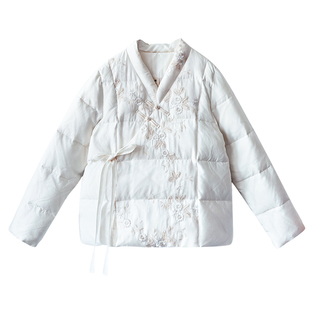 【东栏梨花】复古国风羽绒服女2025年冬短款刺绣立领盘扣保暖外套