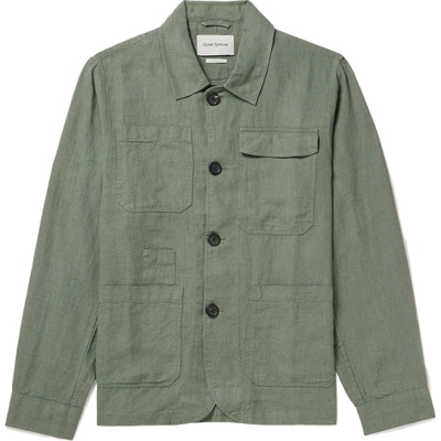 【折扣】Oliver Spencer 男士复古军绿色亚麻外套