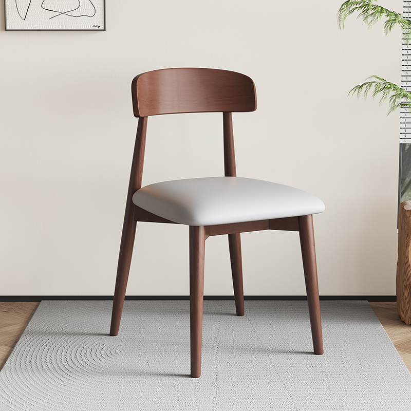 实木餐椅家用现代简约北欧纯实木椅子客厅小户型胡桃色原木餐桌椅