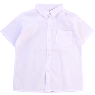 儿童短袖衬衫夏季薄款中小学生礼服毕业照衣服白衬衫男女浅蓝衬衣