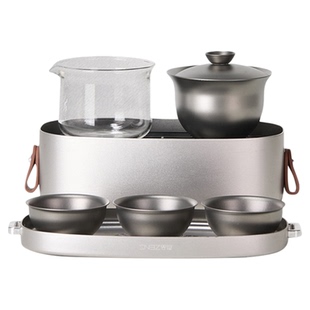 哲品便携式纯钛高端功夫旅行茶具户外泡茶杯盖碗收纳茶盘新年套装