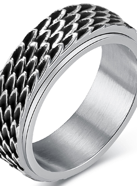 男钛钢复古龙鳞戒指龙形转动国潮