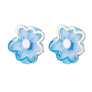 蒜了耳饰原创夸张蓝色花朵耳钉可爱新款甜美气质耳环独特夸张耳夹