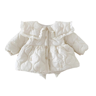 女宝宝秋冬装婴儿棉袄加绒加厚保暖棉服百天周岁公主礼服外套棉衣