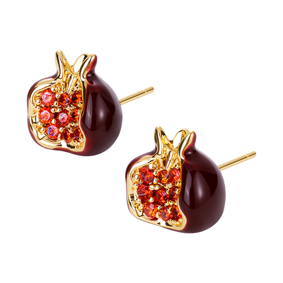 999纯银针红色石榴耳钉女