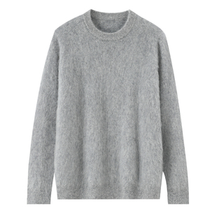 秋冬拉绒100%纯羊毛男士半高圆领套头毛衣宽松休闲加厚针织打底衫