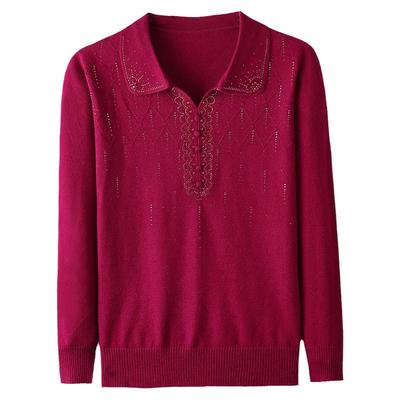 大红色毛衣女秋冬妈妈针织polo衫