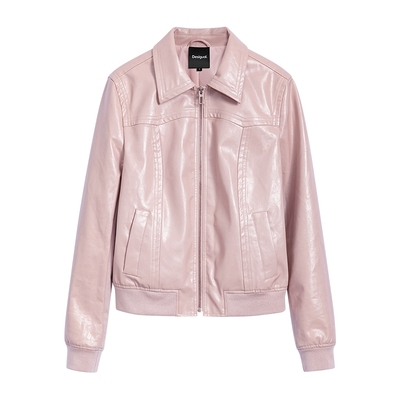 Desigual大西瓜【明星同款】25秋冬新品针织拼接粉色女士外套皮衣