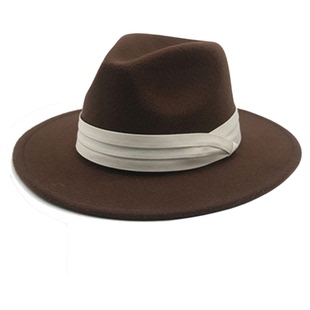 美拉德复古爵士帽大平檐礼帽三折带毛毡帽子秋冬新款高级感骑士帽