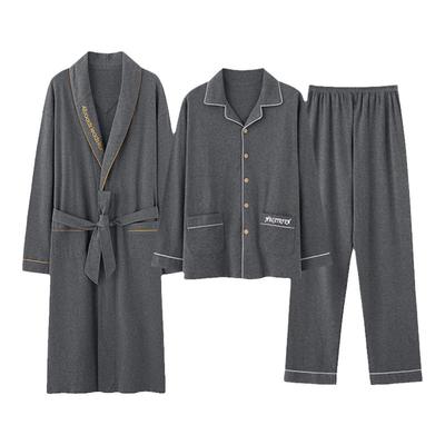 浪莎三件套睡衣男士纯棉大码睡袍