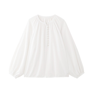 全棉时代女士衬衫2025年秋季新款女生纱布长袖v领早秋上衣秋装